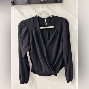 Free People Black Wrap Blouse